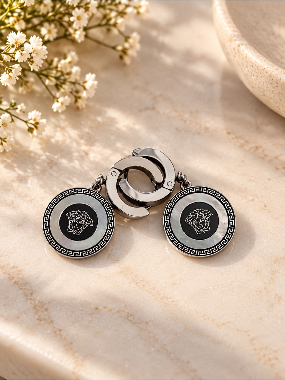 Silver Versace Emblem Earrings